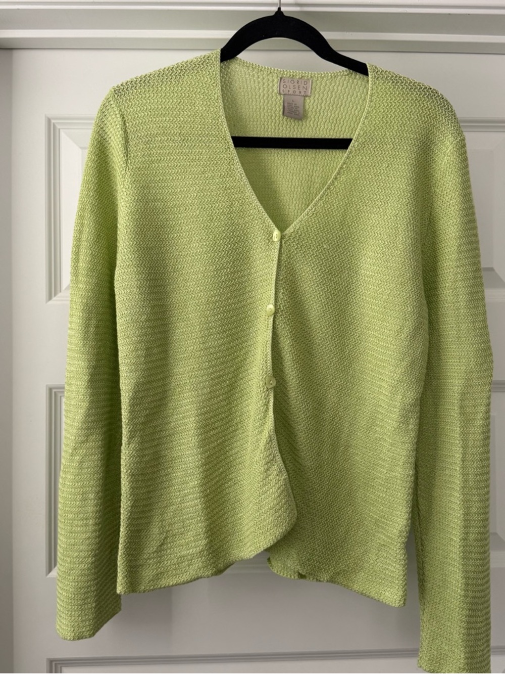 VTG Sigrid Olsen Lime Green Lightweight Cottagecore Button Cardigan SZ Large
